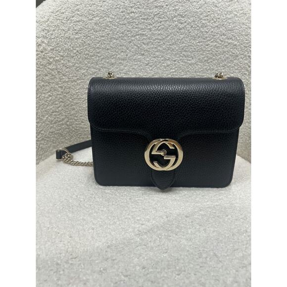 Gucci Women's Black Leather Mini Bag with Interlocking G - Made in Italy - Picture 1 of 6